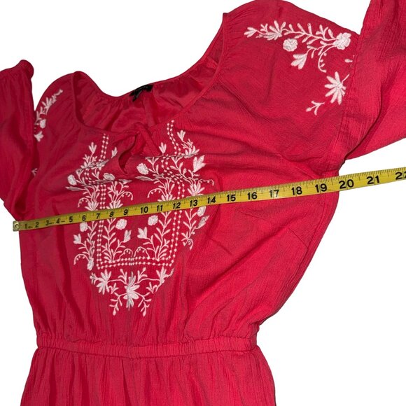 Talbots Pretty Pink/White Embroidered Peasant Style 3/4 Sleeve Midi Dress Sz S - Picture 7 of 10